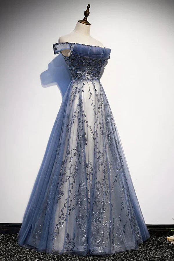 Charming A-Line/Princess Off The Shoulder Cap Sleeves Up Floor-Length Party Dresses