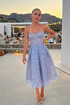 Charming A-Line/Princess Sweetheart Sleeveless Zipper Up Tea Length Homecoming Dress