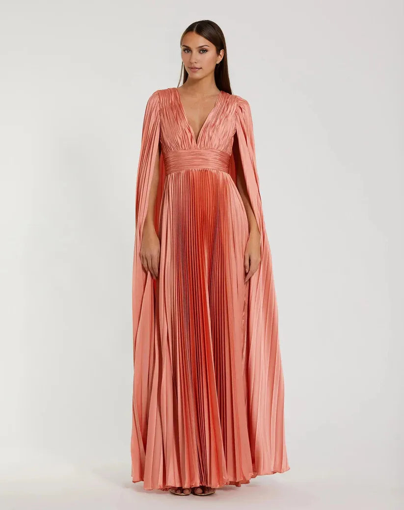 Charming A-Line/Princess V Neck Sleeveless Cape Back Floor-Length Prom Dress