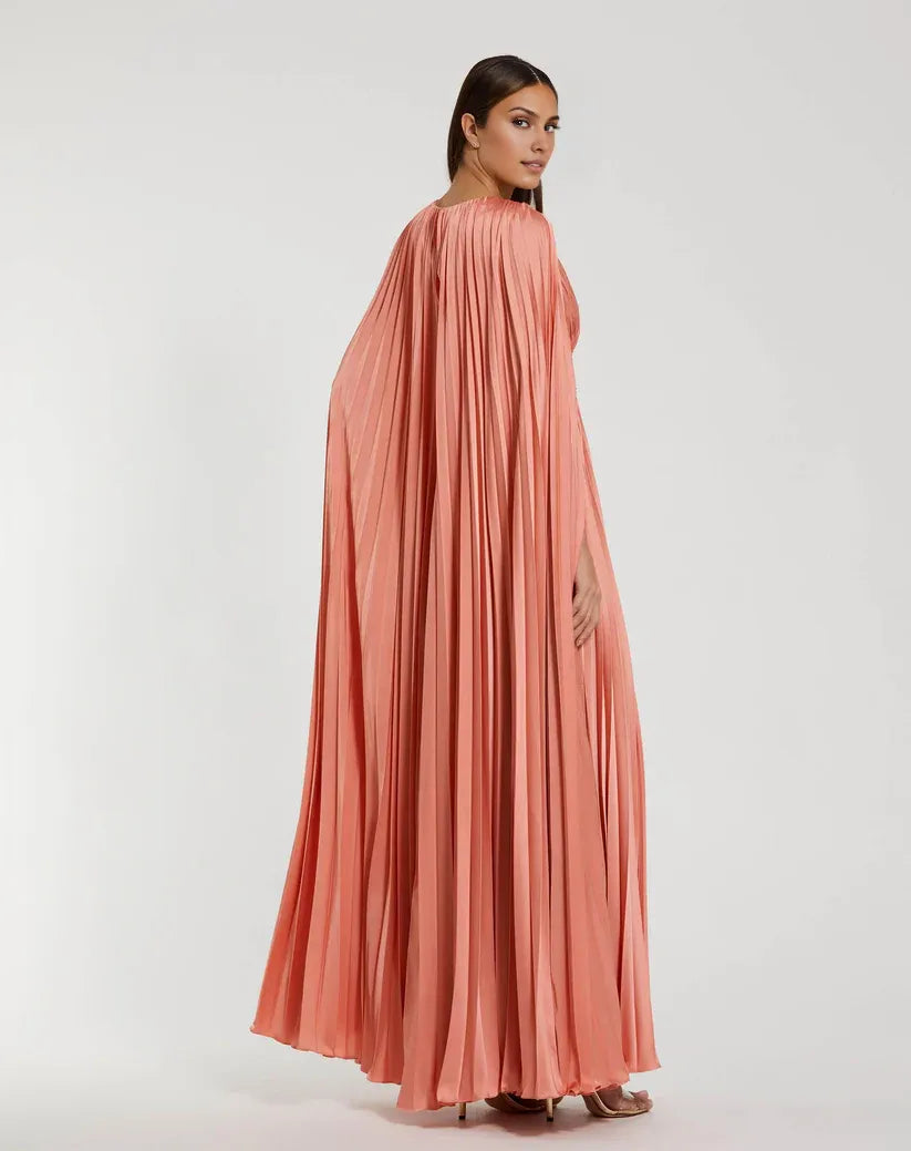 Charming A-Line/Princess V Neck Sleeveless Cape Back Floor-Length Prom Dress