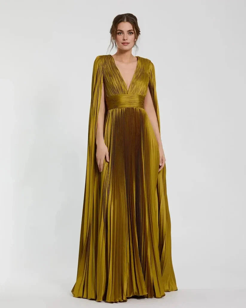 Charming A-Line/Princess V Neck Sleeveless Cape Back Floor-Length Prom Dress