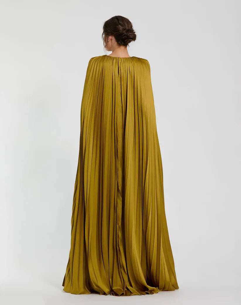 Charming A-Line/Princess V Neck Sleeveless Cape Back Floor-Length Prom Dress