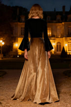 Charming A-Line Scoop Neck Flare Sleeves Sweep/Brush Train Winter Prom Dress