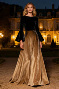Charming A-Line Scoop Neck Flare Sleeves Sweep/Brush Train Winter Prom Dress