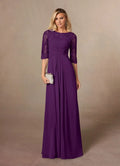 Charming A-Line Scoop Neck Short Sleeves Back Zip Floor-Length Mother of the Bride Dress