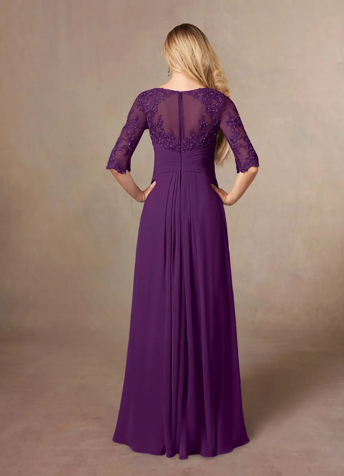 Charming A-Line Scoop Neck Short Sleeves Back Zip Floor-Length Mother of the Bride Dress
