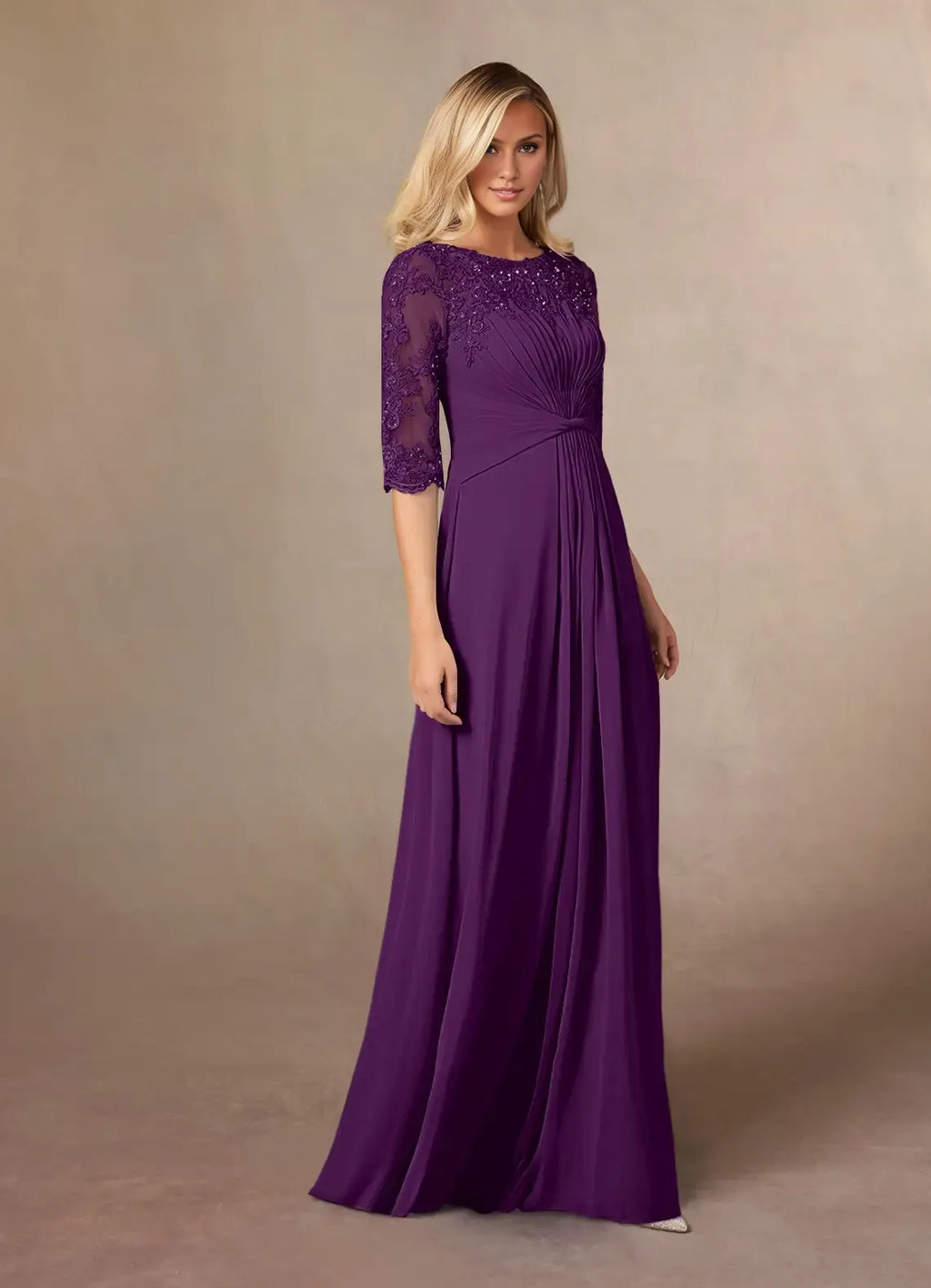 Charming A-Line Scoop Neck Short Sleeves Back Zip Floor-Length Mother of the Bride Dress