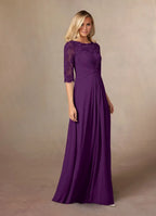 Charming A-Line Scoop Neck Short Sleeves Back Zip Floor-Length Mother of the Bride Dress