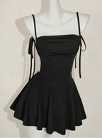 Black Charming A-Line Spaghetti Strap Tie Strap Open Back Short Homecoming Dress