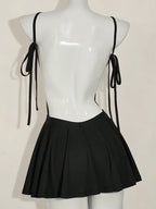 Black Charming A-Line Spaghetti Strap Tie Strap Open Back Short Homecoming Dress