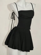 Black Charming A-Line Spaghetti Strap Tie Strap Open Back Short Homecoming Dress