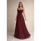 Romantic A Line Spaghetti Strap Lace Burgundy Prom Dress With Lace Up Back For Prom Night