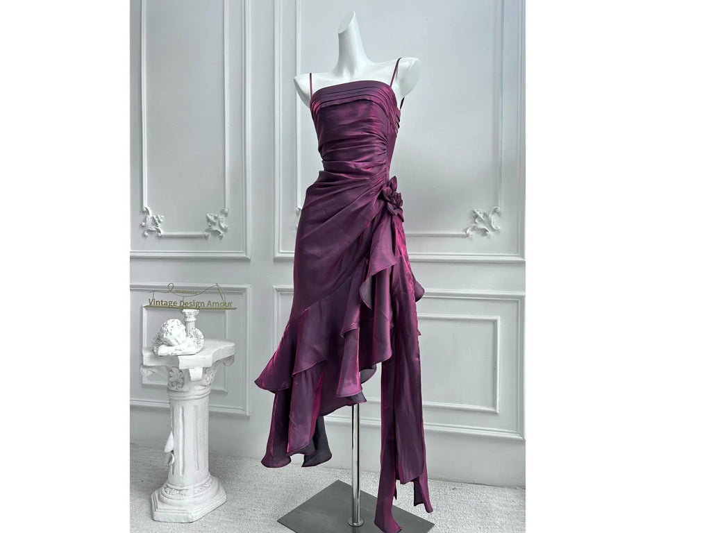 Prom Dress Chic A Line With Spaghetti Straps Ruched Bodice And Asymmetrical Ruffle Hem For Prom Goers