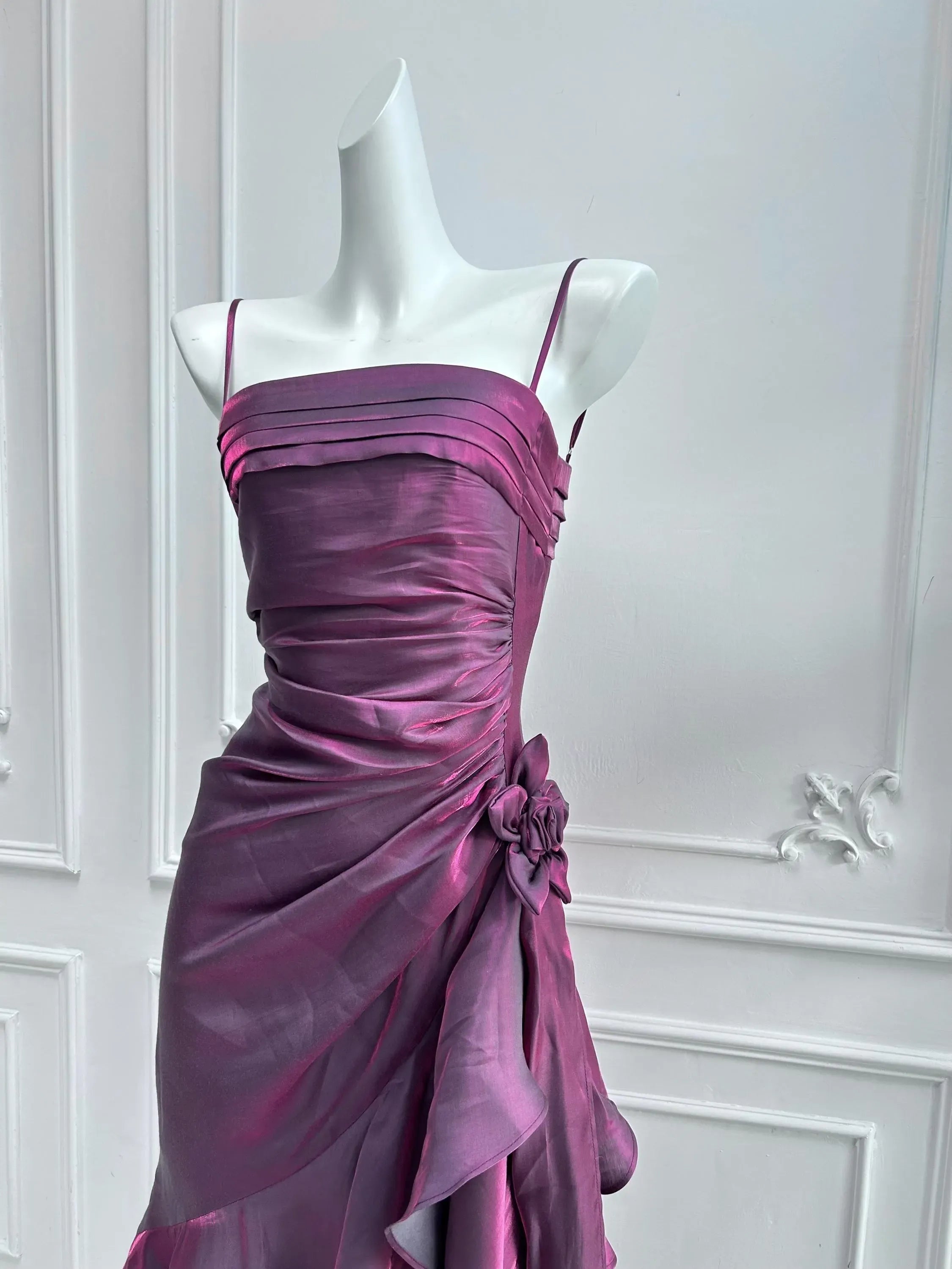 Prom Dress Chic A Line With Spaghetti Straps Ruched Bodice And Asymmetrical Ruffle Hem For Prom Goers