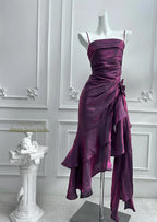 Prom Dress Chic A Line With Spaghetti Straps Ruched Bodice And Asymmetrical Ruffle Hem For Prom Goers