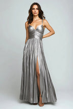 Charming A-Line Spaghetti Straps Sleeveless Pleated Floor-Length Evening Dress