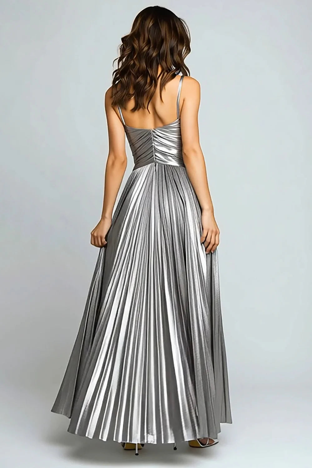 Charming A-Line Spaghetti Straps Sleeveless Pleated Floor-Length Evening Dress