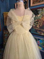 Charming A Line Strapless Lace Tulle Midi Prom Dress Pale Yellow With Bow For Prom Goers