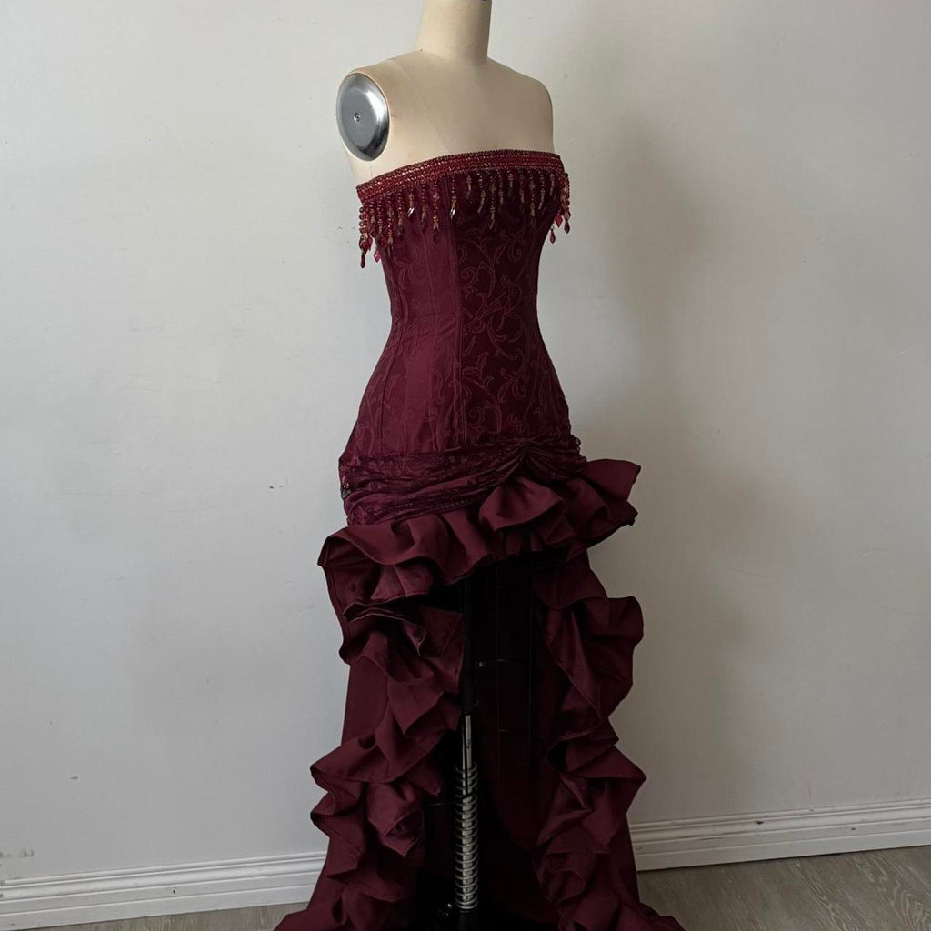 Charming A-Line Strapless Sleeveless Up Sweep/Brush Train Party Dress