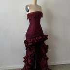 Charming A-Line Strapless Sleeveless Up Sweep/Brush Train Party Dress