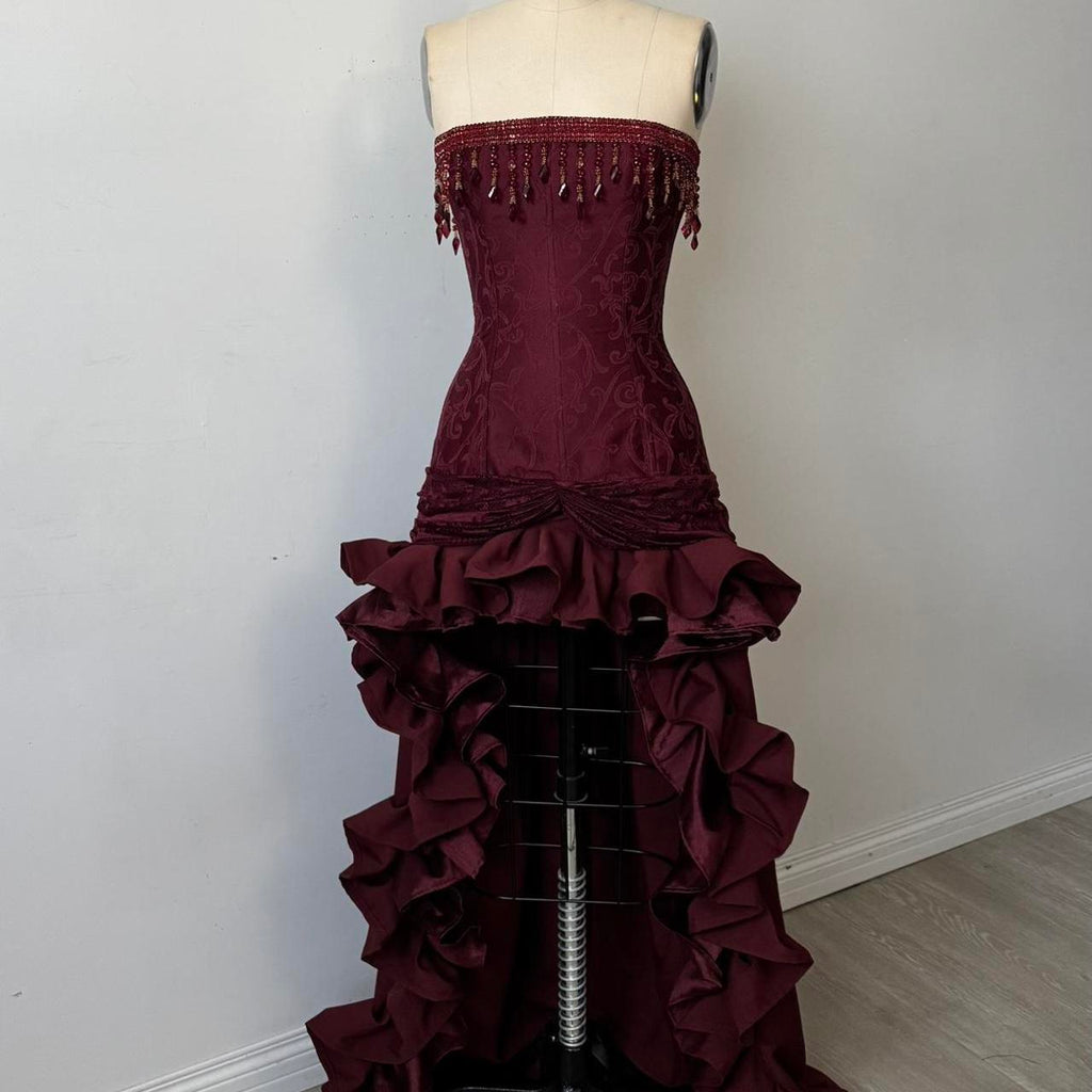 Charming A-Line Strapless Sleeveless Up Sweep/Brush Train Party Dress