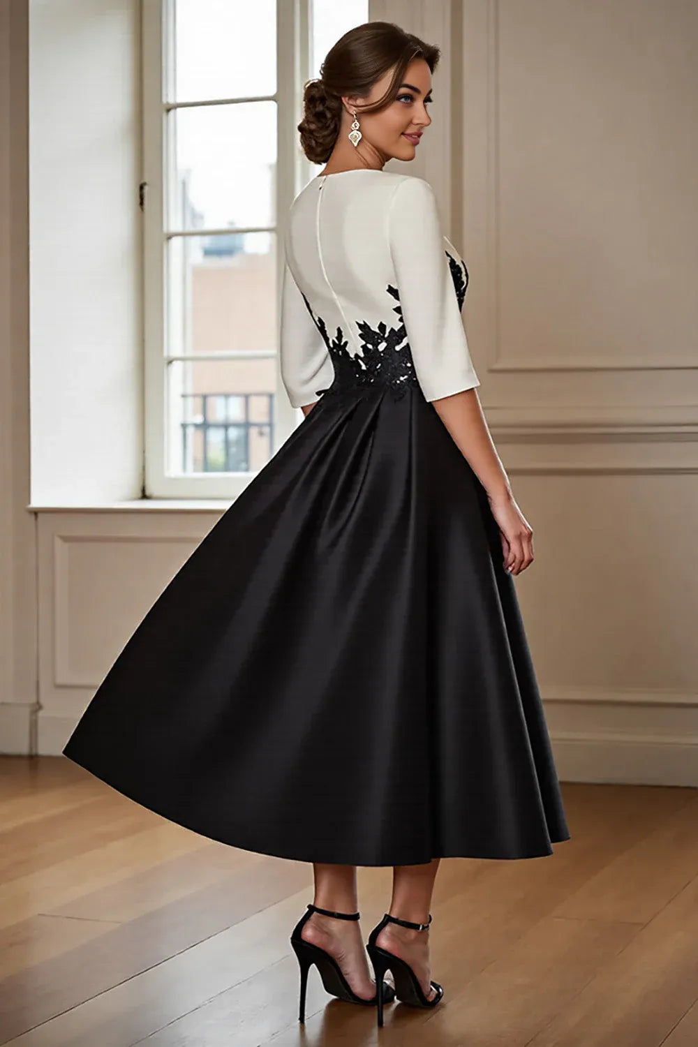 Charming A-Line V Neck 3/4 Sleeve Zipper Up Ankle-Length Mother of the Bride Dress