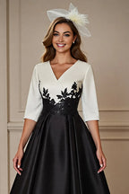 Charming A-Line V Neck 3/4 Sleeve Zipper Up Ankle-Length Mother of the Bride Dress