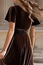 Charming A-Line V Neck Short Sleeve Sweep/Brush Train Prom Dress
