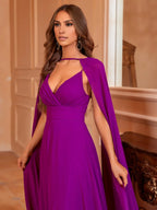 Charming A-Line V Neck Sleeveless Backless Floor-Length Prom Dress
