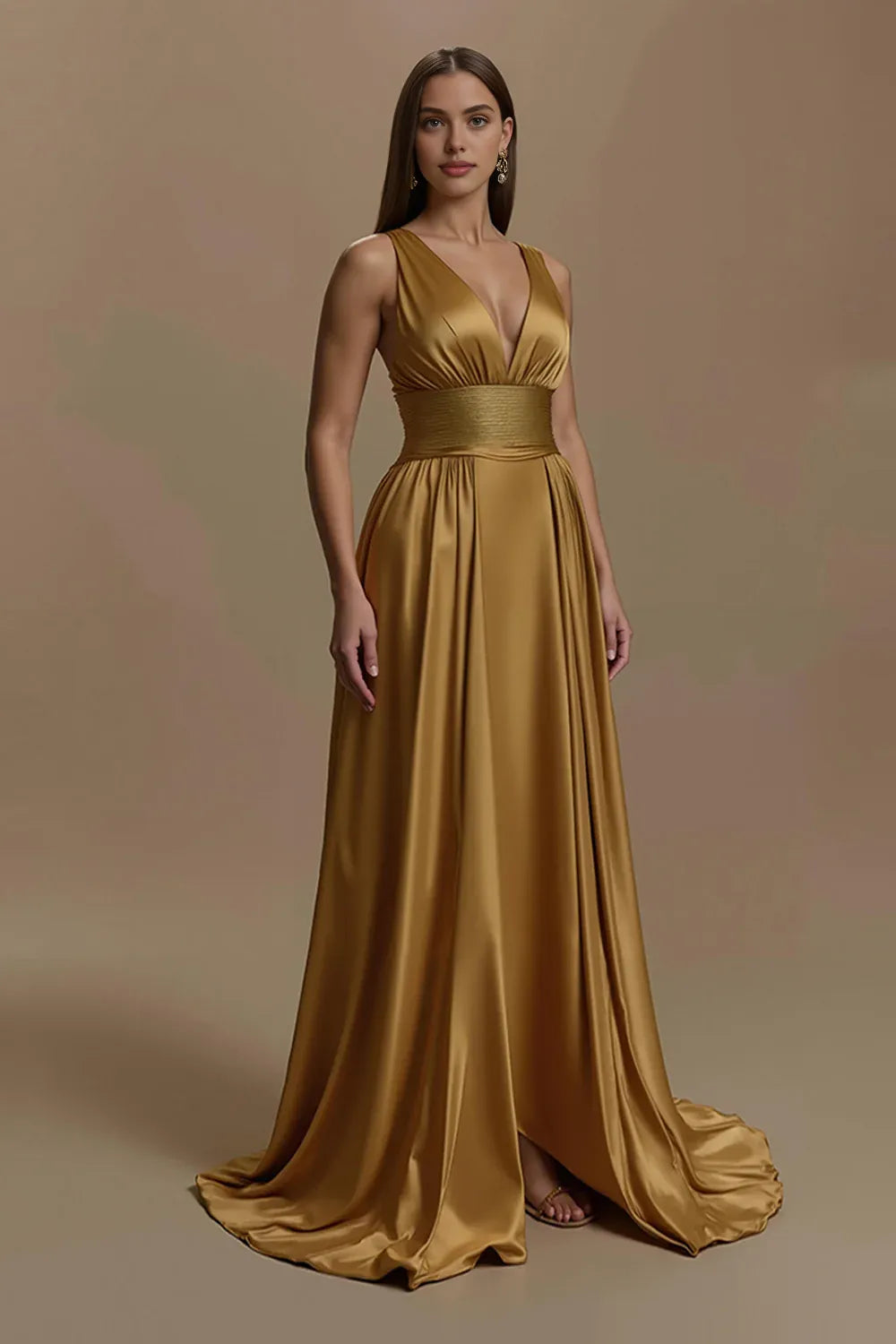 Charming A-Line V Neck Sleeveless Sweep/Brush Train Prom Dress