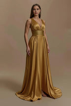 Charming A-Line V Neck Sleeveless Sweep/Brush Train Prom Dress