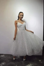 Glamorous White A Line Prom Dress For Teens Beaded Glitter Spaghetti Straps And V Neck For Prom Night