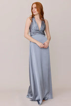Charming A-line Deep V Neck Sleeveless Criss-Cross Back Floor-Length Prom Dress