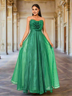 Charming A-line Strapless Neck Sleeveless Back Zip Floor-Length Prom Dress