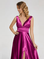 Charming A-line V-neck Sleeveless V-back Sweep/Brush Train Prom Dress