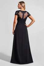 Charming A Line Boat Neck Cape Sleeve Zipper Up Floor-Length Mother of the Bride Dress