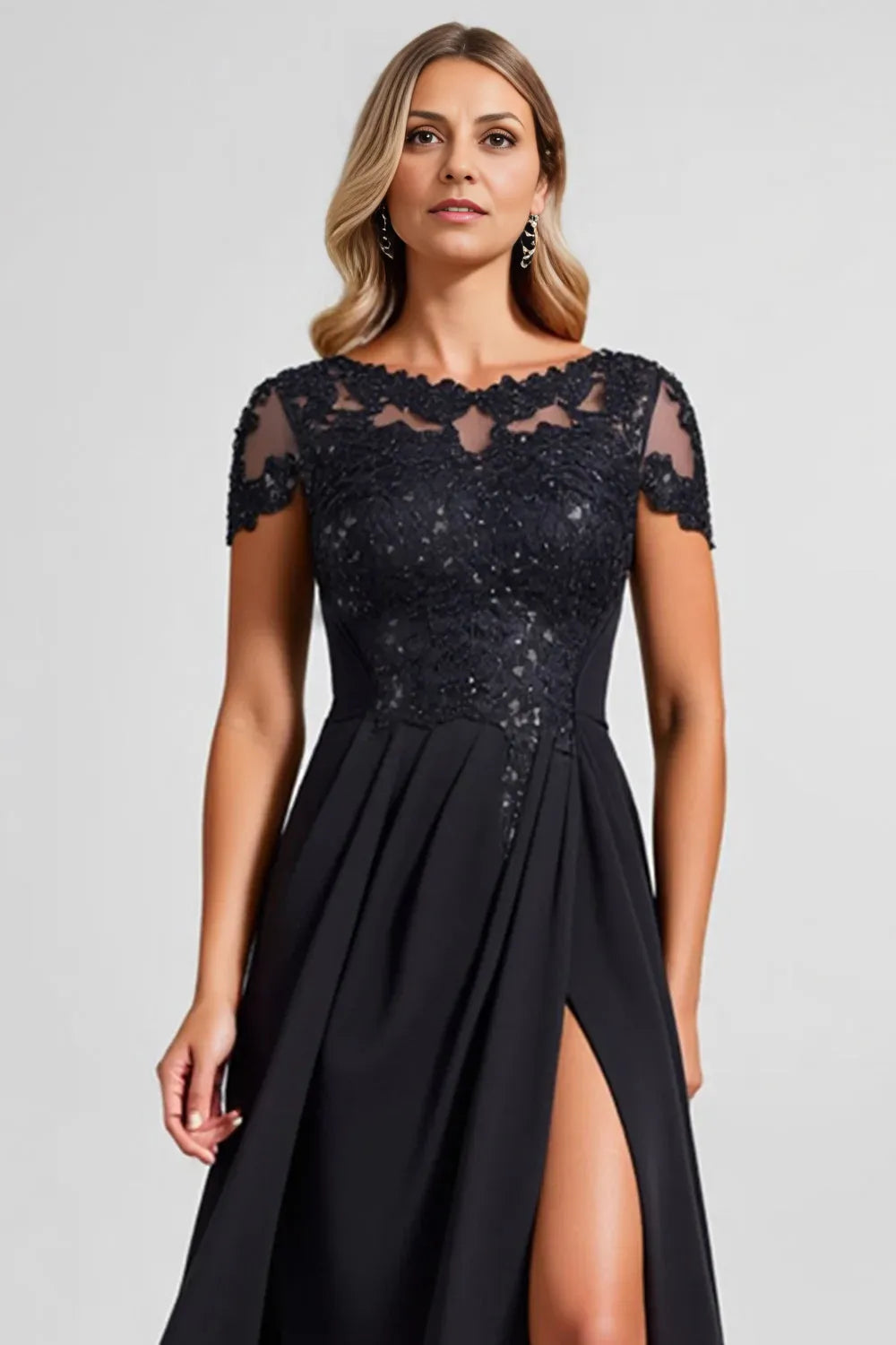 Charming A Line Boat Neck Cape Sleeve Zipper Up Floor-Length Mother of the Bride Dress