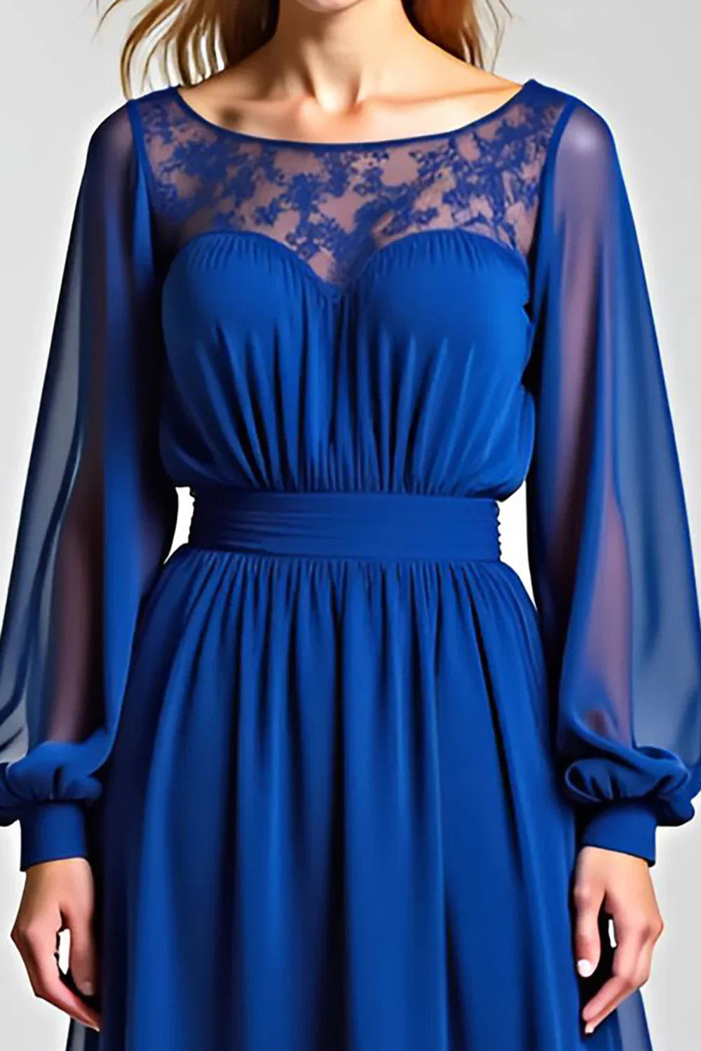 Charming A Line Illusion Neck Long Sleeve Backless Sweep/Brush Train Mother of the Bride Dress