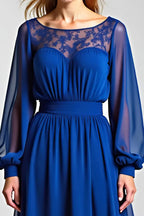 Charming A Line Illusion Neck Long Sleeve Backless Sweep/Brush Train Mother of the Bride Dress