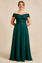 Charming A Line Off the Shoulder Cap Sleeve Backless Floor-Length Plus Size Mother of the Bride Dress