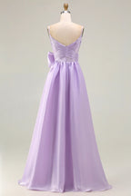 Charming A Line Spaghetti Straps Sleeveless Backless Sweep/Brush Train Prom Dress