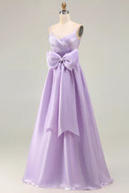 Charming A Line Spaghetti Straps Sleeveless Backless Sweep/Brush Train Prom Dress