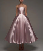 Charming Ball-Gown Off-Shoulder Long Sleeve Tulle Trim Dusty Pink Tea-Length Prom Dress For Women Ready To Ship