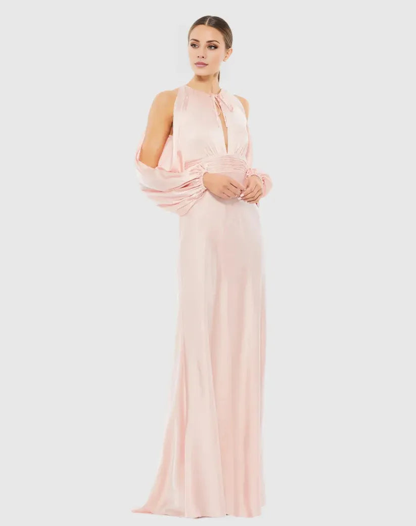 Charming Column Cold Shoulder Long Sleeve Zipper Up Sweep/Brush Train Prom Dress