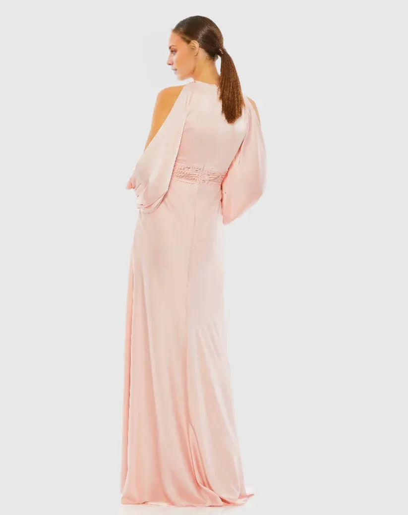 Charming Column Cold Shoulder Long Sleeve Zipper Up Sweep/Brush Train Prom Dress