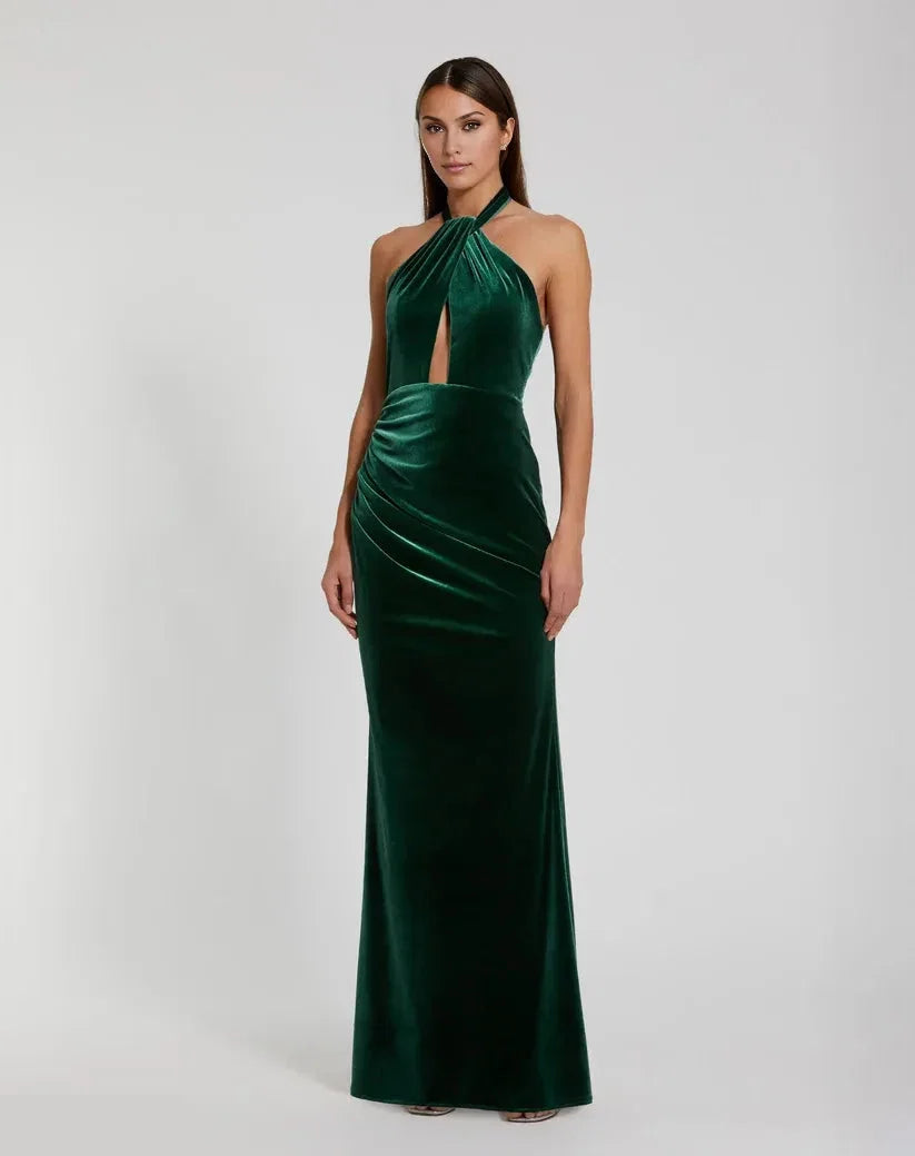 Charming Column Twist Neck Sleeveless Zipper Up Floor-Length Prom Dress