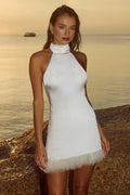 Charming Fitted Halter Neck Sleeveless Feather Short-Mini Homecoming Dress
