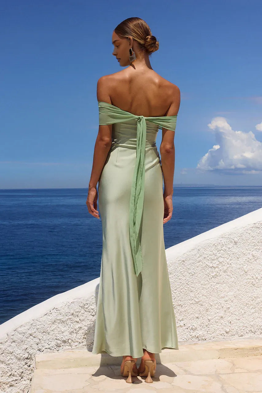 Charming Fitted Off The Shoulder Sleeveless Pleated Floor-Length Prom Dress
