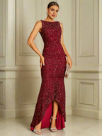 Charming Mermaid Crew Neck Sleeveless Backless Asymmetrical-Length Prom Dress