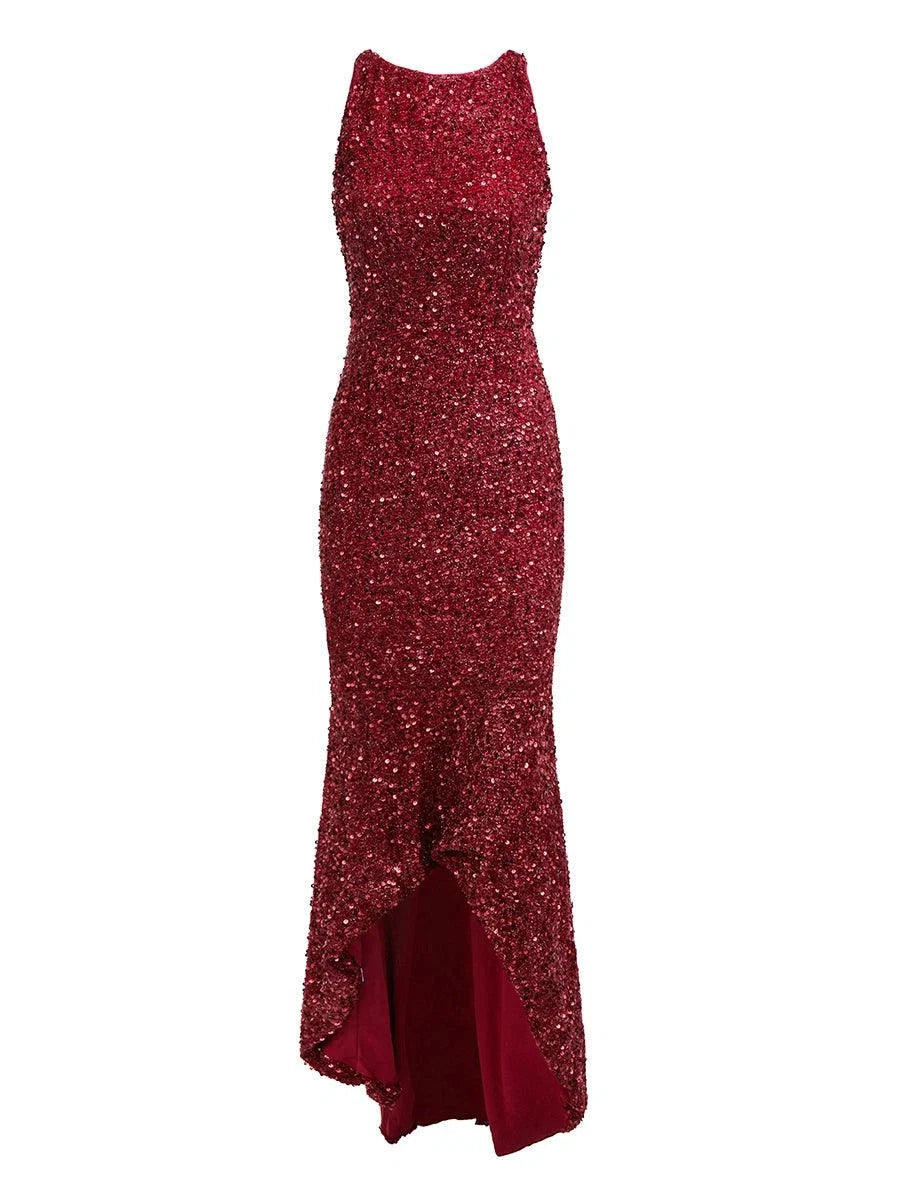 Charming Mermaid Crew Neck Sleeveless Backless Asymmetrical-Length Prom Dress